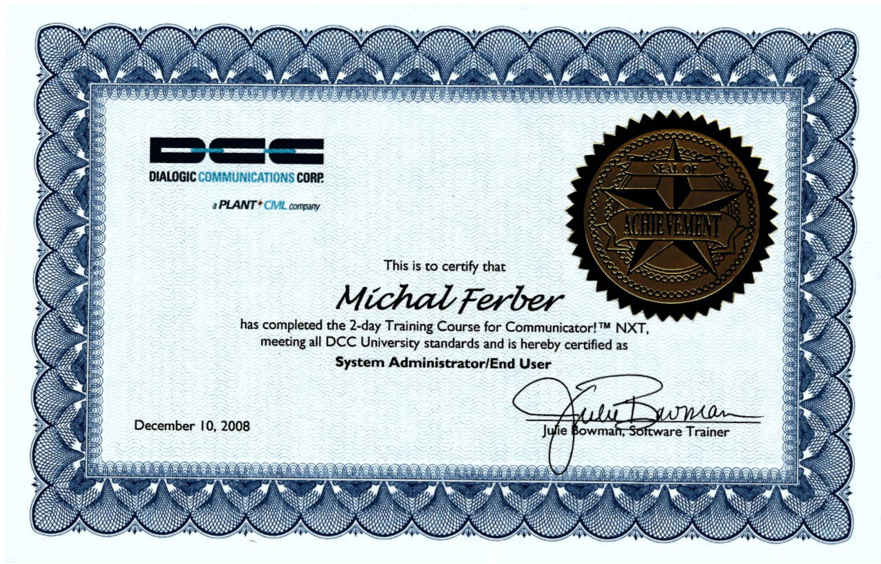 2008 12 10 DCC Certification Communicator NXT System Administrator
